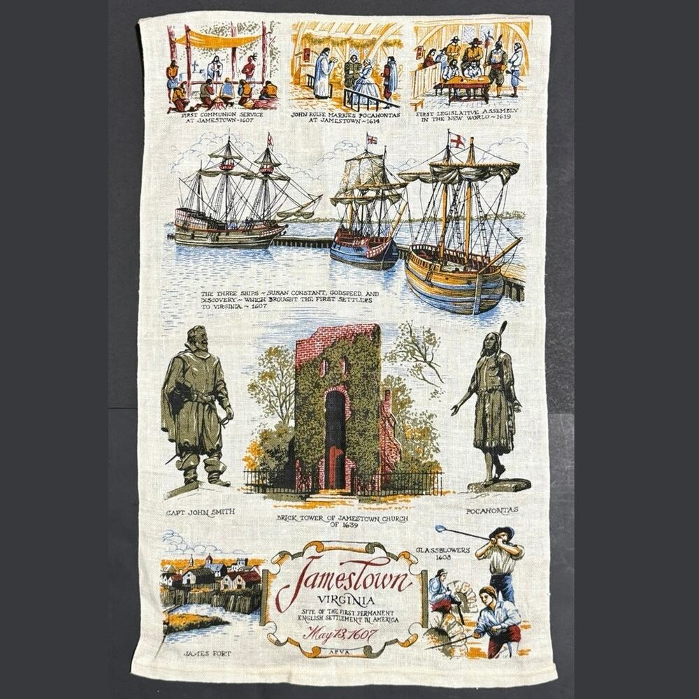 Jamestown Virginia Souvenir Tea Towel 17x28 Colonial Settlement American History